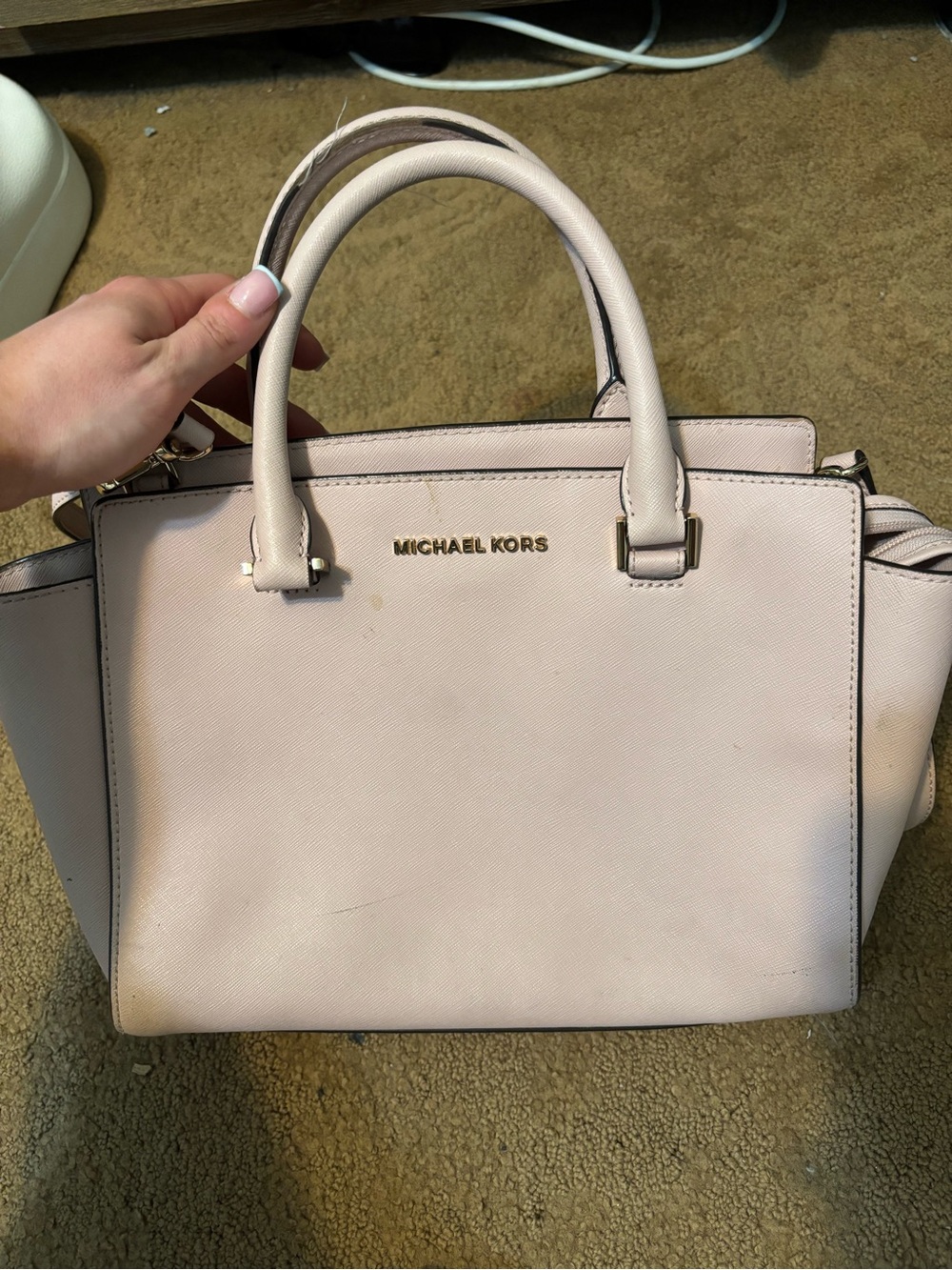 Michael Kors Light Blush Saffiano Leather Satchel with Gold Hardware
